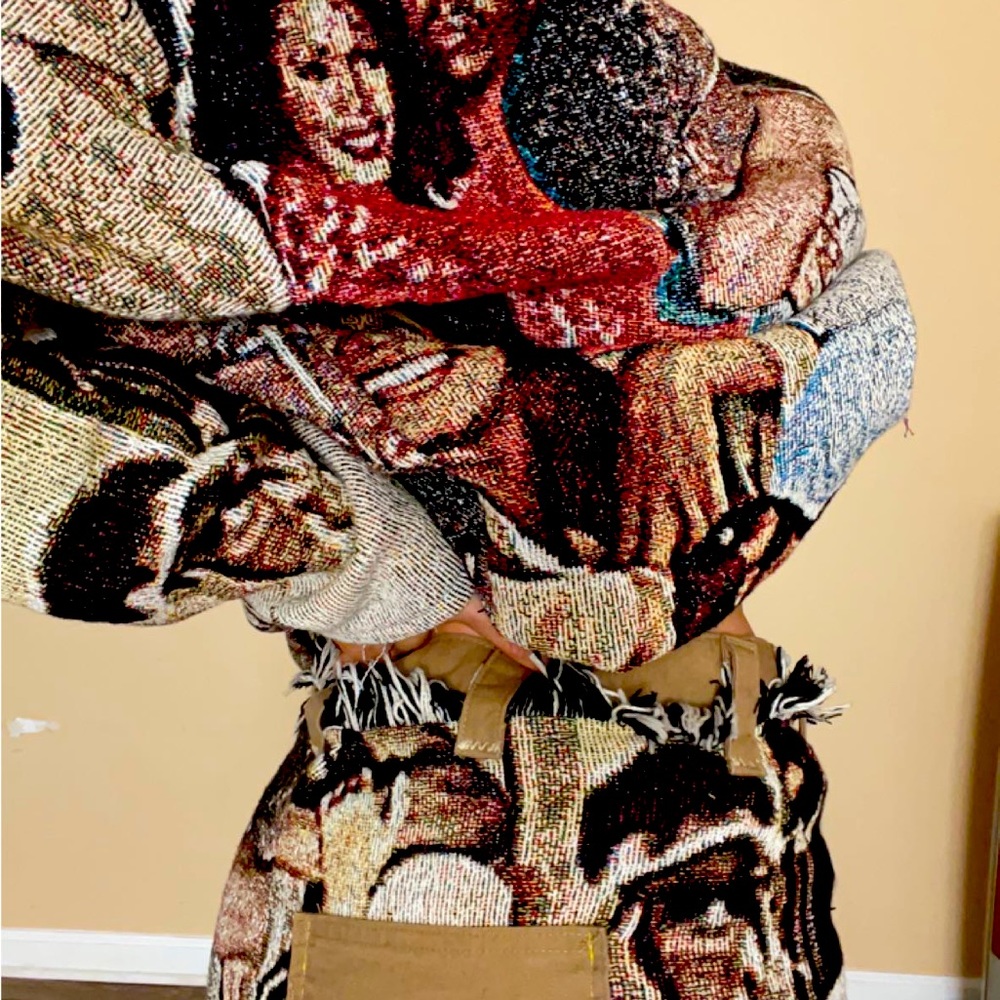Whitney Houston and Bobby brown woven tapestry hoodie sweater